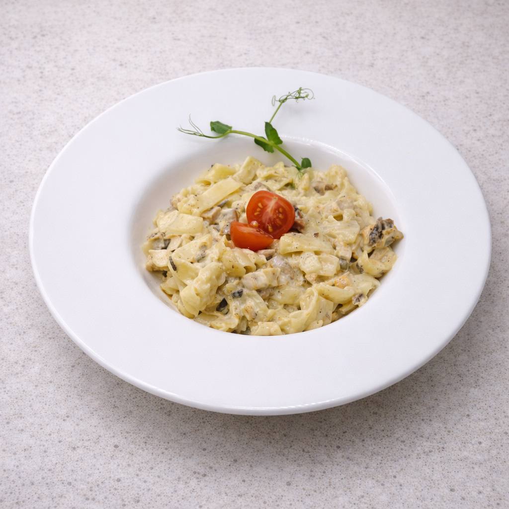 Фото Паста с цыпленком и грибами в сливочном соусе